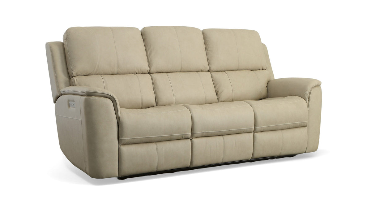 Flexsteel Big Spring Beige Leather Power Reclining Sofa Gallery Furniture